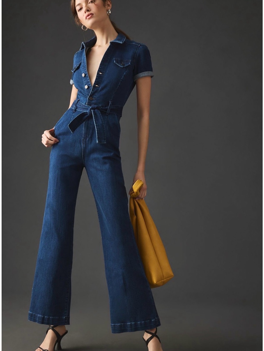 Anthropologie Paige Anessa Dark Blue Wide Leg Denim Jumpsuit